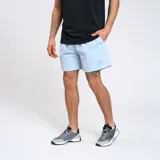 Short de baño azul marino de nylon con cintura elástica y logo de la marca en la pierna.