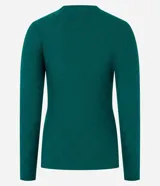 Suéter de punto color marrón, con cuello redondo, manga larga y textura geométrica de losângos.