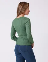 Buzo de tejido acanalado, con cuello redondo y mangas largas, de calce ajustado al cuerpo.