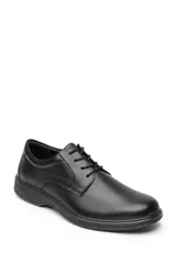 Zapato de vestir Flexi para hombre, color negro, de cuero liso, con cordones y suela de poliuretano.
