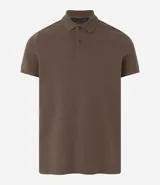 Polo de hombre slim fit color beige, confeccionada en tejido de media malla acanalada de algodón sostenible, con cuello clásico con botones y mangas cortas.