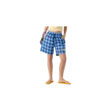 Short de baño Eme Studios modelo JJ Ocean, con estampado geométrico en tonos celeste y azul marino. Cuenta con cintura elástica con cordón de ajuste y bolsillos laterales.