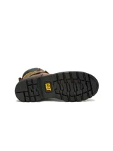Bota de trabajo Caterpillar modelo Second Shift, color marrón, con puntera de acero, diseño impermeable y suela de goma antideslizante de alta resistencia.
