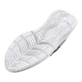 Championes de running Under Armour modelo Phade RN 2, color blanco con detalles en negro. Presentan una parte superior de malla ligera y transpirable, entresuela con amortiguación de EVA y suela de goma resistente con ranuras flexibles.
