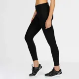 Calza deportiva negra de tiro alto y corte ajustado.