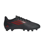 Botas de fútbol Adidas Deportivo III FxG, color negro con detalles en rojo. Diseñadas para jugar en una gran variedad de superficies, presentan una lengüeta perforada y un forro suave. El antepié sintético con pespuntes en relieve te ofrece un control excepcional del balón. El talón con diseño anatómico te garantiza una sujeción óptima.