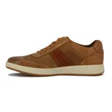 Zapato acordonado marrón de cuero, con detalles de cuero liso y gamuzado.