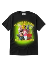 Remera negra con estampado de fotos de Martín Quiroga y la frase "El peor de todos".