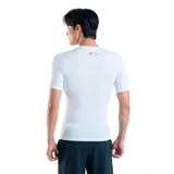 Remera deportiva blanca Under Armour HeatGear Armour de manga corta, corte ajustado y logo negro estampado en el pecho.