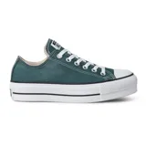 Championes Converse All Star Seasonal Ox color verde azulado con plataforma blanca y detalles en blanco.