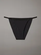 Bombacha bikini negra de algodón y elastano, con talle medio, laterales con cuerda y cintura elástica con logo Calvin Klein.