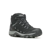Bota de trekking Merrell modelo Crosslander 3 Mid, color negro con detalles en gris. Confeccionada en cuero de ante y malla transpirable, cuenta con membrana impermeable, puntera protectora y suela de goma de alta tracción.