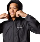 Campera cortaviento Columbia modelo Flashback II Wind, color negro, con capucha y cierre frontal completo. Cuenta con tecnología Omni-Shield y Omni-Shade.