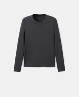 Remera de manga larga gris oscuro, de corte ajustado y cuello redondo.