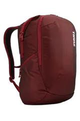 Mochila de viaje Thule Subterra de 34 litros, color bordó, con diseño moderno, compartimento principal con apertura superior y lateral, funda acolchada para computadora portátil de hasta 15,6 pulgadas y organizador de viaje desmontable.