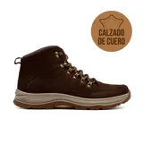 Bota casual de cuero de caña media con sistema de cordones con ganchos metálicos, suela de goma con relieve antideslizante y entresuela amortiguada.