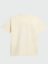 Remera color crema de algodón con estampado vintage de la marca Golden Goose, con texto y dibujo de una rosa.