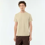 Camiseta de manga corta y cuello redondo color beige, diseño liso y corte estándar.