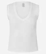 Blusa sin mangas de Blue Steel, confeccionada en tejido de algodón acanalado con escote en V profundo. Presenta un diseño ajustado al cuerpo y textura vertical en relieve.