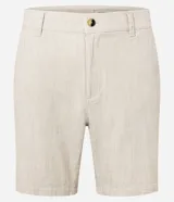 Bermuda slim de lino y algodón color beige, de corte ajustado, con trabillas para cinturón y bolsillos laterales y traseros.