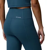 Calza deportiva larga Columbia modelo Loneridge Legging, color azul, con cintura alta de compresión y tecnología hidroabsorbente Omni-Wick.