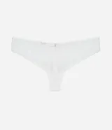 Bombacha tipo bikini confeccionada en encaje floral con diseño de hilo, presenta un pequeño lazo decorativo en la parte frontal y forro de algodón.