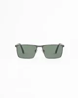 Lentes de sol unisex con montura rectangular de metal color marrón oscuro y cristales polarizados marrones con protección UV400. Incluye funda de tela.