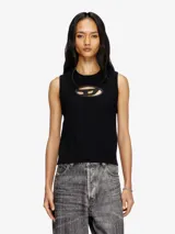 Top negro de tejido de punto con cuello redondo y logo ovalado de Diesel en el pecho. Sin mangas.