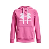 Canguro Under Armour Rival Fleece para mujer, color rosa con logo blanco estampado en el pecho.