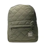 Mochila urbana de diseño acolchado con patrón de rombos, color beige. Cuenta con un compartimento principal con cierre, un bolsillo frontal con cierre y un parche con el logo de la marca en la parte inferior.