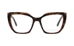 Lentes con armazón óptico Demenego modelo 151/52, con diseño geométrico de estilo ojo de gato y patrón carey en tonos marrones.