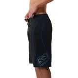 Boardshort Rip Curl Sseries Panel Cordura de 22", color negro con detalles de líneas laterales en azul y cordón ajustable en la cintura.