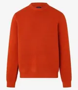 Suéter celeste de punto con textura acanalada horizontal, cuello redondo y mangas largas con puños ajustados.