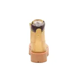 Bota de cuero color miel con plataforma alta y suela dentada. Presenta cordones al tono, cuello acolchado en color marrón oscuro y logo de la marca grabado en el lateral.