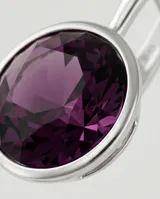 Caravanas tipo aro colgante de plata 925 con cristal redondo de color violeta.