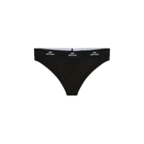Bombacha negra tipo vedetina de Eme Studios, con cintura elástica ancha estampada con el logo de la marca y estampado sutil en toda la prenda.