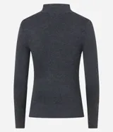 Blusa verde oscuro de viscosa con cuello alto y mangas largas con abertura en el puño.