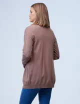 Cardigan gris de tejido de hilado fino, marca Workshop, con bolsillos delanteros.