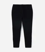 Pantalón skinny de sarga color negro, con cintura con trabillas, elástico regulador interno, cierre por cremallera y botón, y bolsillos.