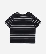 Blusa de manga corta y cuello en V, de diseño rayado en color negro y blanco, confeccionada en algodón.