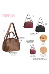 Bolso Trendy bordó de estilo casual, con doble asa de mano, correa ajustable para el hombro y un pequeño monedero redondo colgante. Cuenta con bolsillos frontales y laterales, cierre superior y aplique metálico con el logo de la marca.