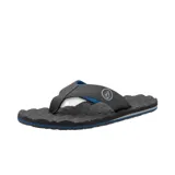 Ojotas Volcom modelo Recliner, de color negro con detalles en azul y gris. Cuenta con una plantilla texturizada acolchada y tira de dedo con el logo de la marca.