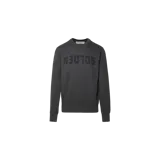 Buzo de cuello redondo Golden Goose Deluxe Brand, color gris oscuro, con efecto gastado y estampa frontal con la palabra "GOLDEN" invertida en tono oscuro.