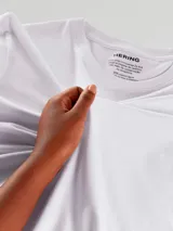 Camiseta básica de manga corta y cuello redondo, color rojo oscuro.