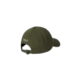 Gorra Polo Ralph Lauren de color verde militar, con diseño clásico de seis paneles, visera curva y el logotipo del jugador de polo bordado en contraste en el frente.