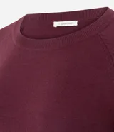 Suéter de punto color bordó, con cuello redondo y mangas largas, de diseño clásico y ajuste cómodo.