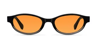 Lentes de sol con montura ovalada de color negro y cristales polarizados en tono naranja.