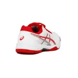 Championes Asics Gel-Delicate 6 para mujer, color blanco con detalles y cordones rojos, diseñados para running y tenis.
