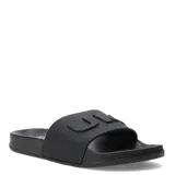 Chanclas tipo slide marca Umbro, color negro, con banda ancha superior que presenta el logo de la marca en relieve. Poseen plantilla anatómica y suela de EVA.