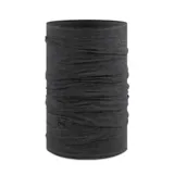 Bufanda tubular multifuncional de lana merino, color gris melange, con diseño sin costuras y logo de la marca estampado en la parte inferior.